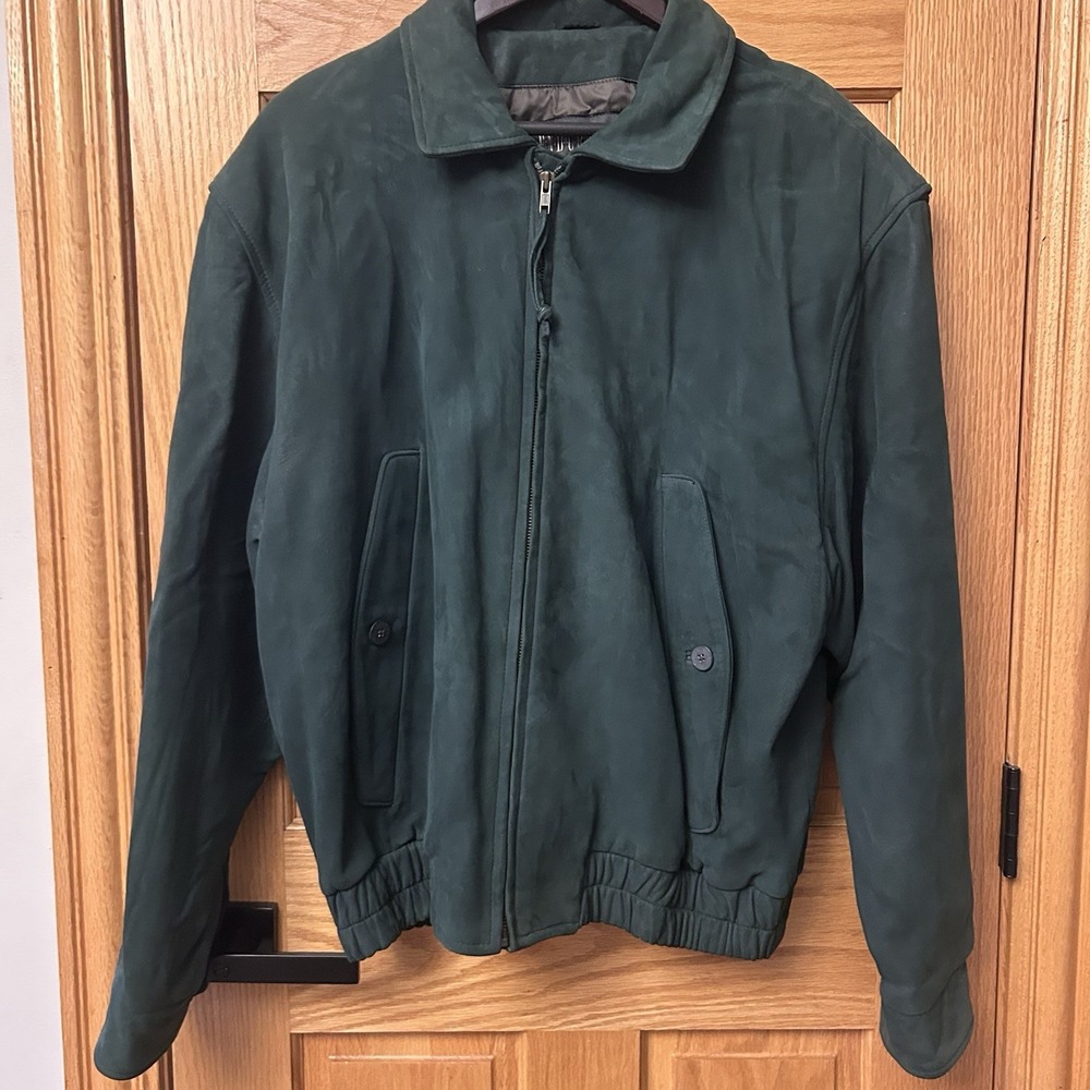 ROBERT COMSTOCK ENDURANCE Mens Green Leather Suede Bomber Jacket Size 44 Coat
